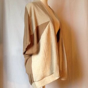 Zara Brown Cream Open Front Batwing Cardigan, M